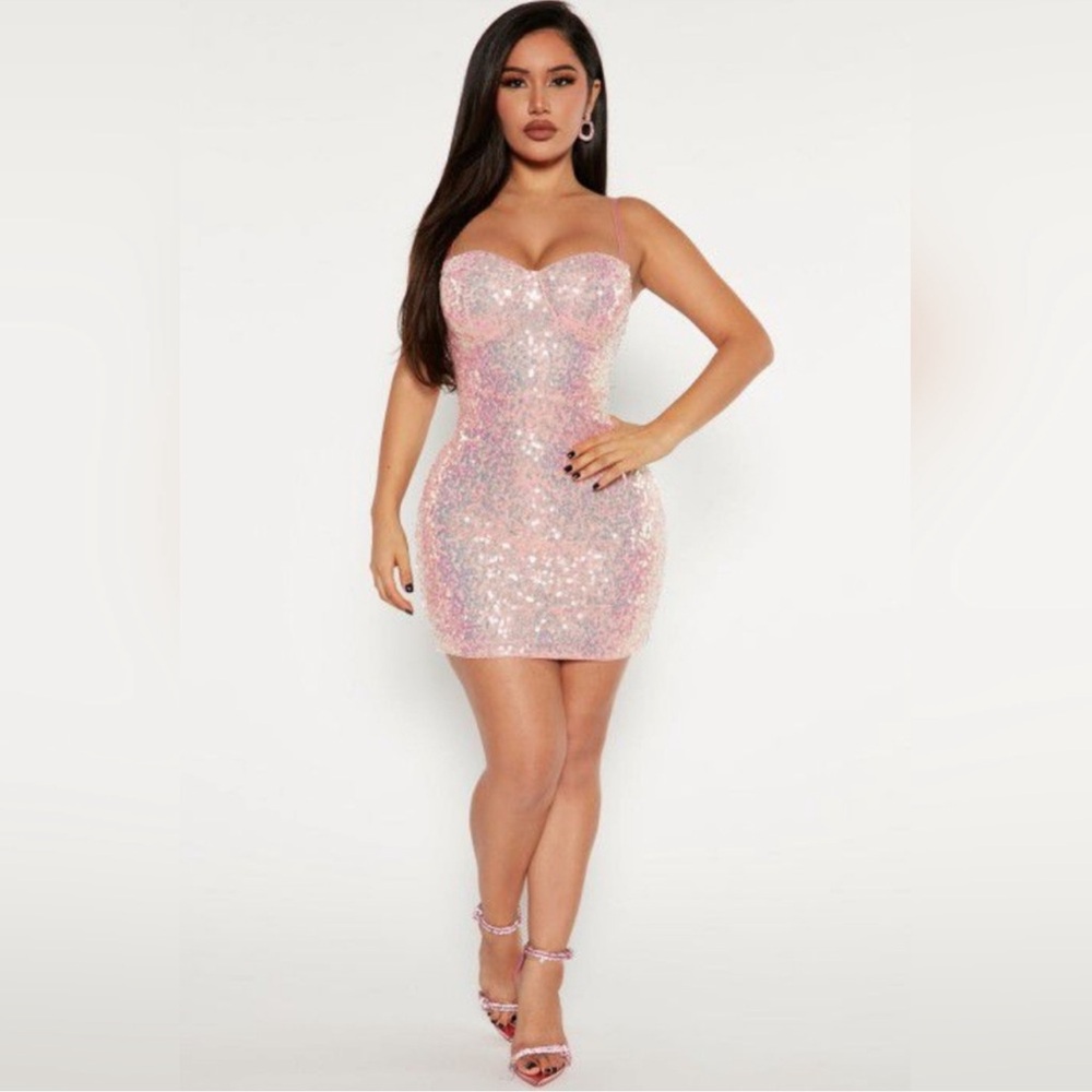 Fashion Nova Pink Sequin Mini Dress